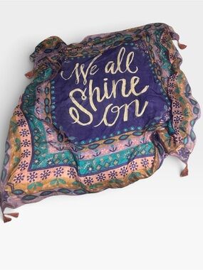 NATURAL LIFE Purple Teal Silk Scarf 'We All Shine On' 50” Square with Tassles